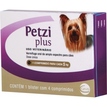 Vermífugo Petzi Plus 5 kg 400 mg 4 Comprimidos